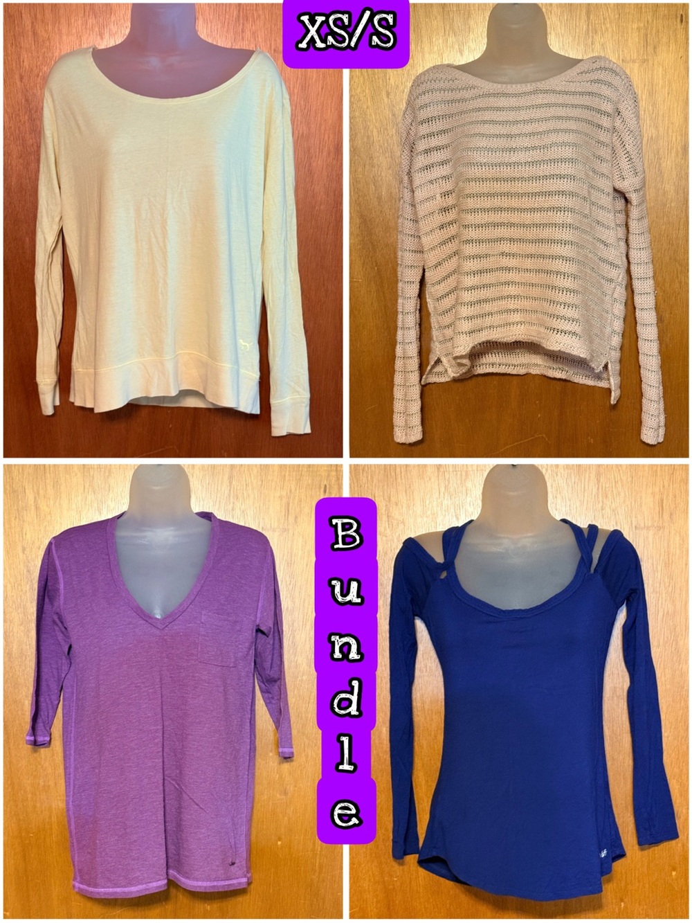 Women’s Tops Bundle XS/S Hollister, VS PINK, Guess 4 tops included